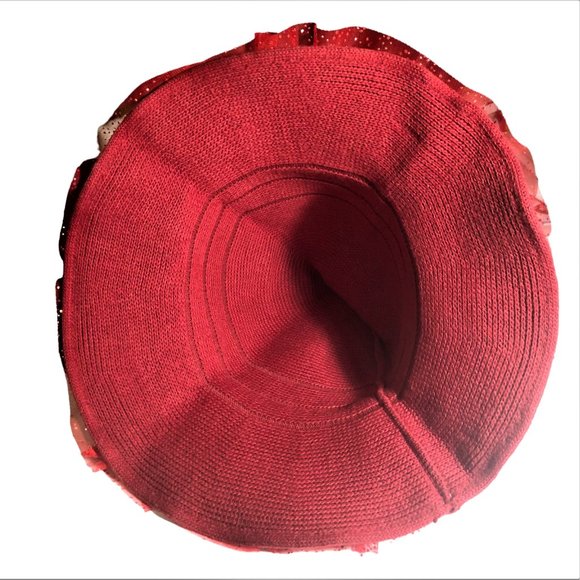 Handcrafted Y2K Boho Red Wool Blend Glamorous Embellished Floppy Hat NEW main image 6